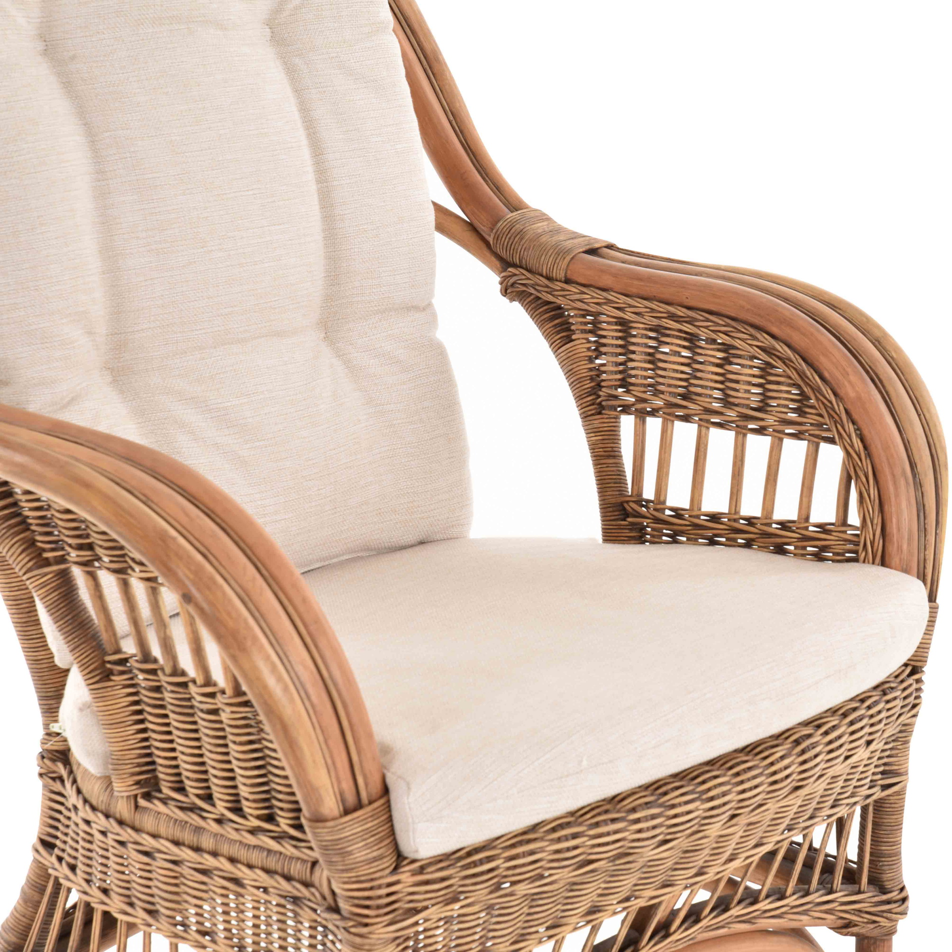 Moderner Korbsessel Finca aus Rattan mit hoher Lehne 2er Set | Vintage Braun