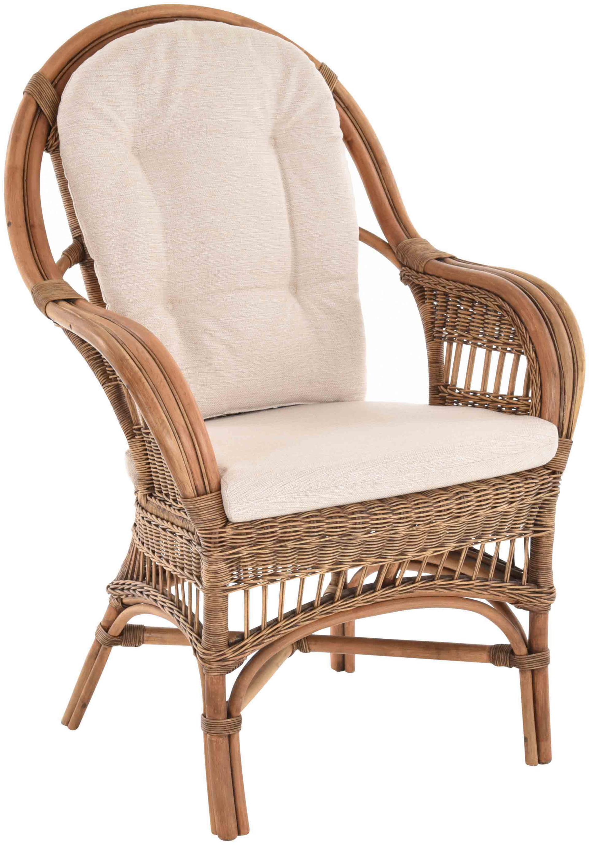 Moderner Korbsessel Finca aus Rattan mit hoher Lehne 2er Set | Vintage Braun