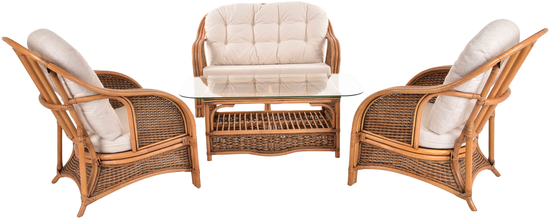 Elegantes Rattanmöbel Set Win für 4 Personen | Vintage Braun