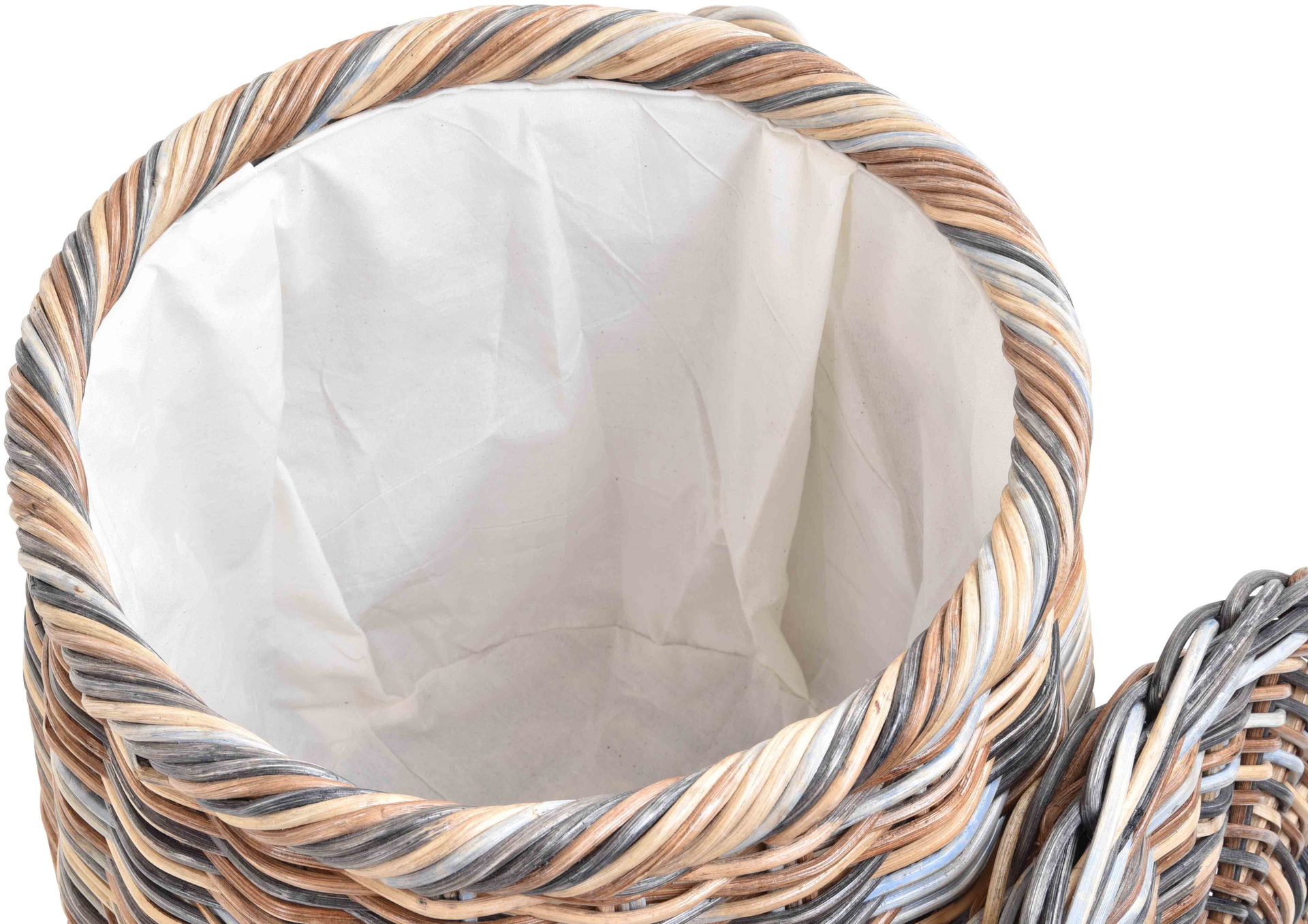 Runder Wäschekorb mit Deckel in Tonnenform Ø50cm aus Rattan mit Stoffinlett | Multicolor