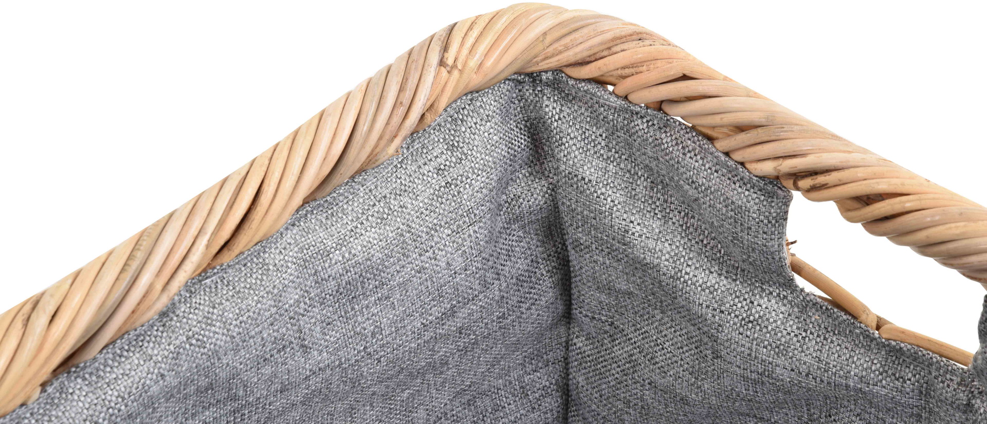Geflochtener Tragekorb aus Rattan mit Stoff für Kaminholz & Aufbewahrung 60cm | Koobo Hell