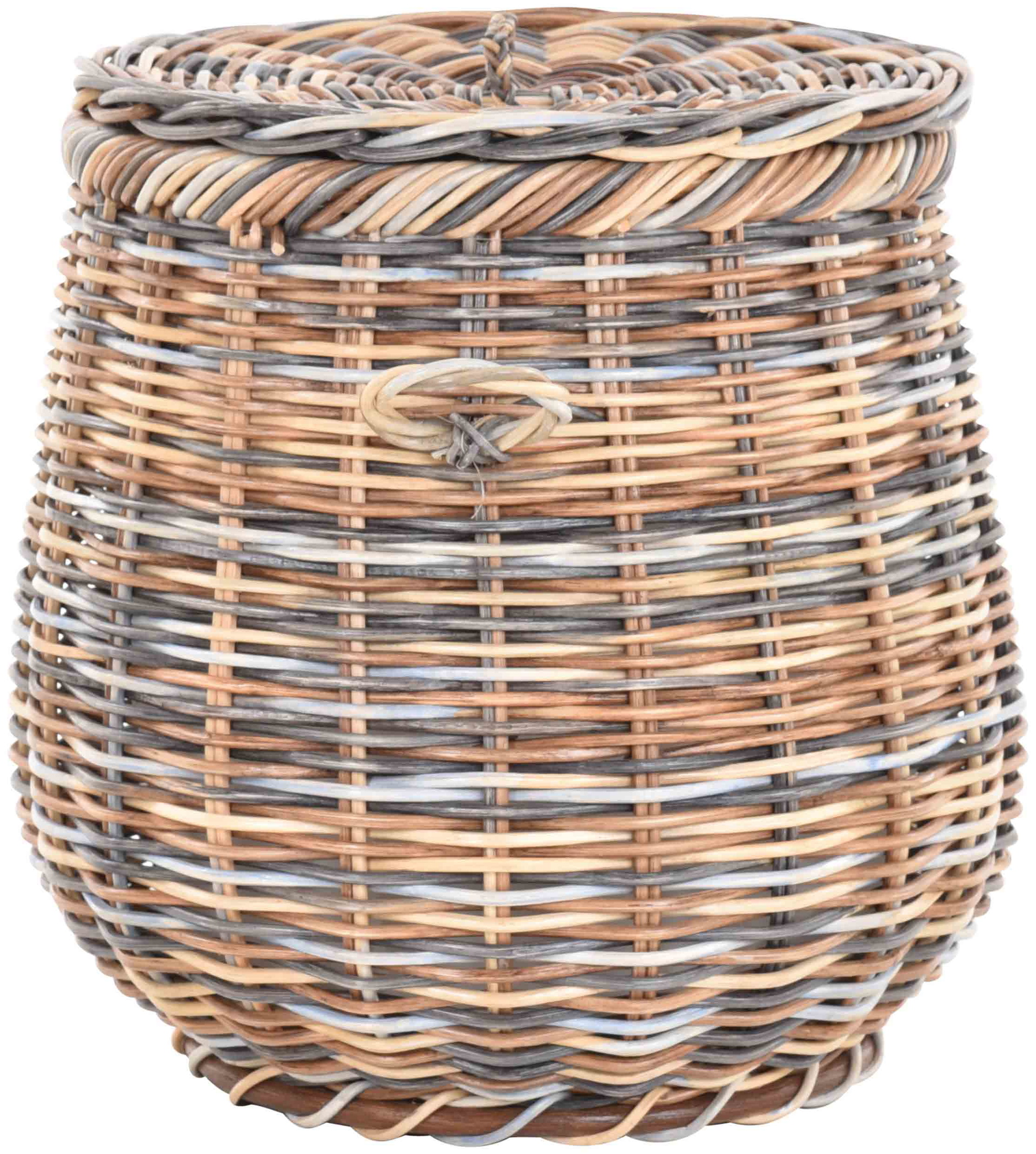 Runder Wäschekorb mit Deckel in Tonnenform Ø50cm aus Rattan mit Stoffinlett | Multicolor