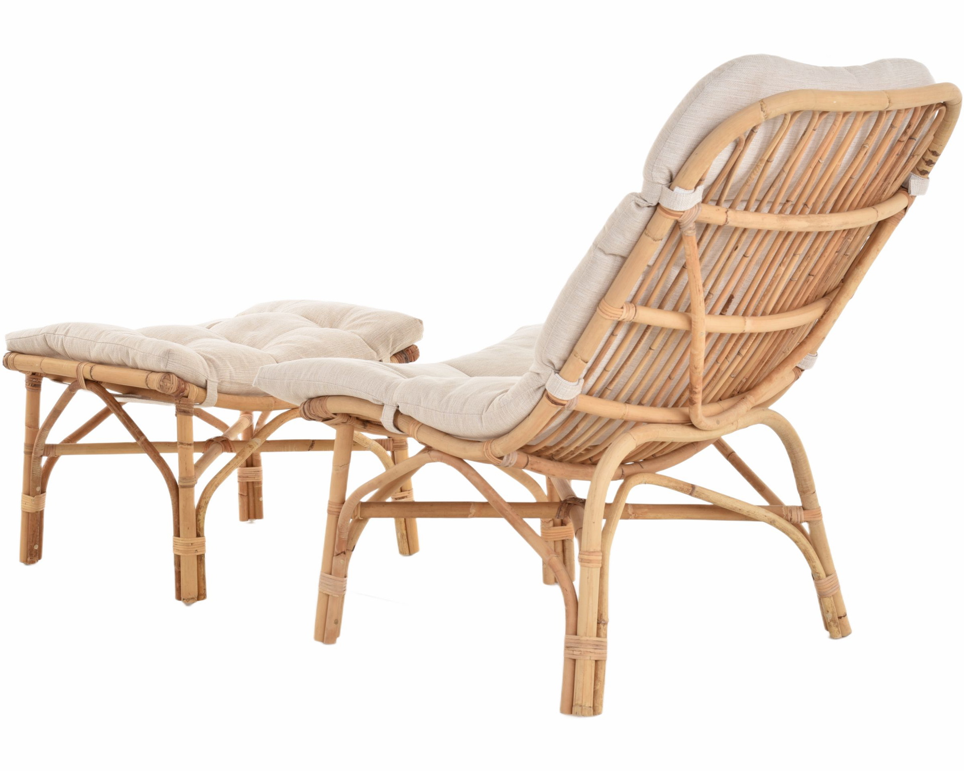 Loungestuhl mit Hocker Pai aus Natur Rattan | Manau
