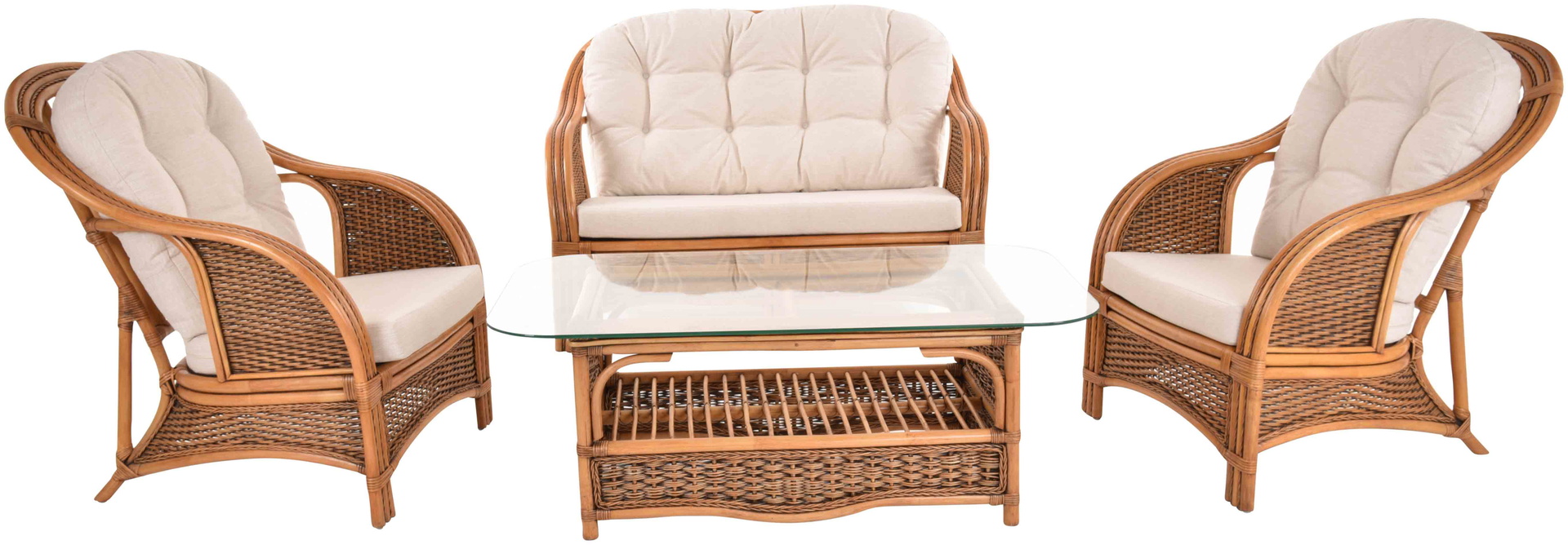 Elegantes Rattanmöbel Set Win für 4 Personen | Vintage Braun