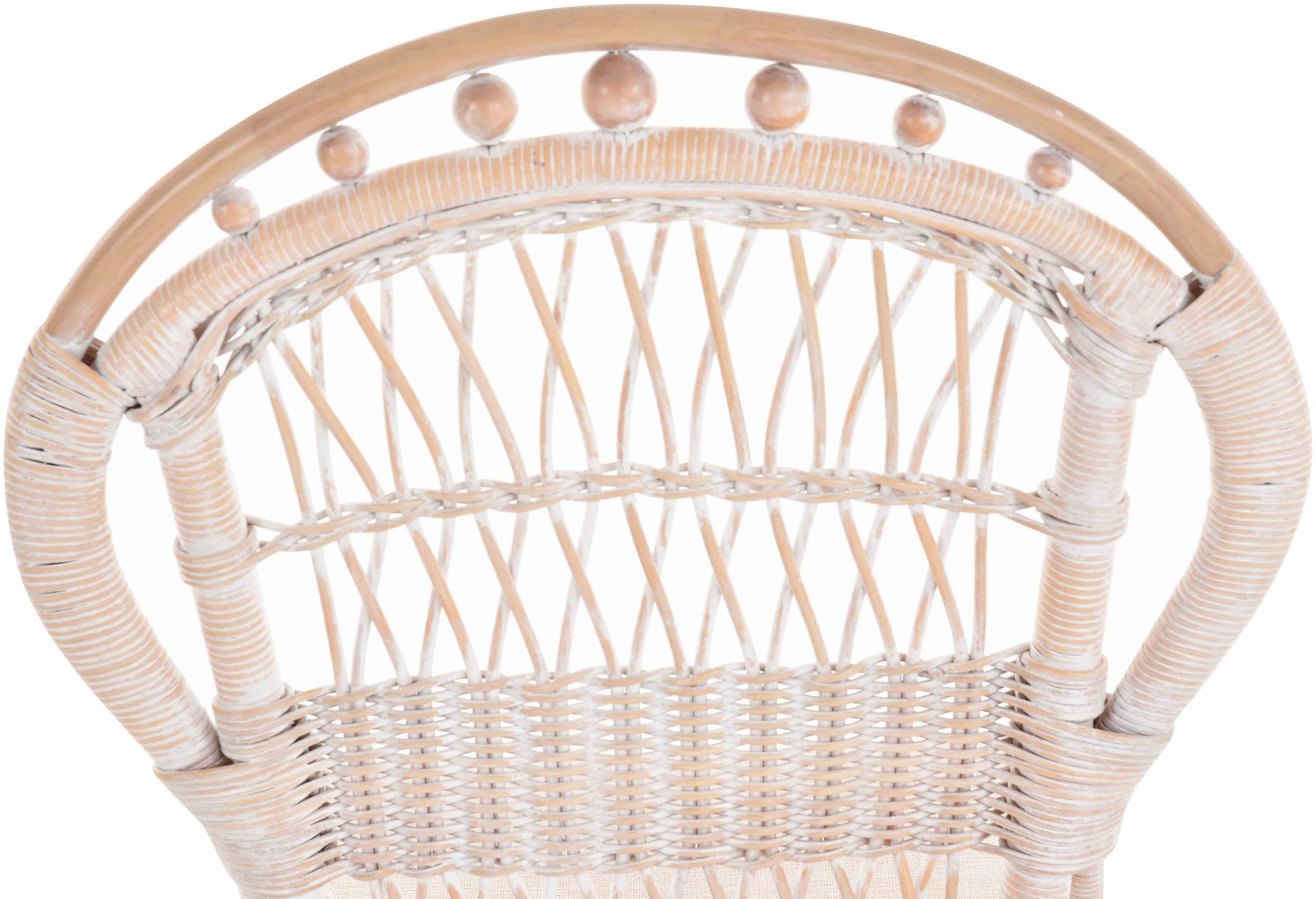 Kunstvoller Korb Esszimmerstuhl aus Rattan im Landhausstil mit Sitzkissen | Vintage Weiß