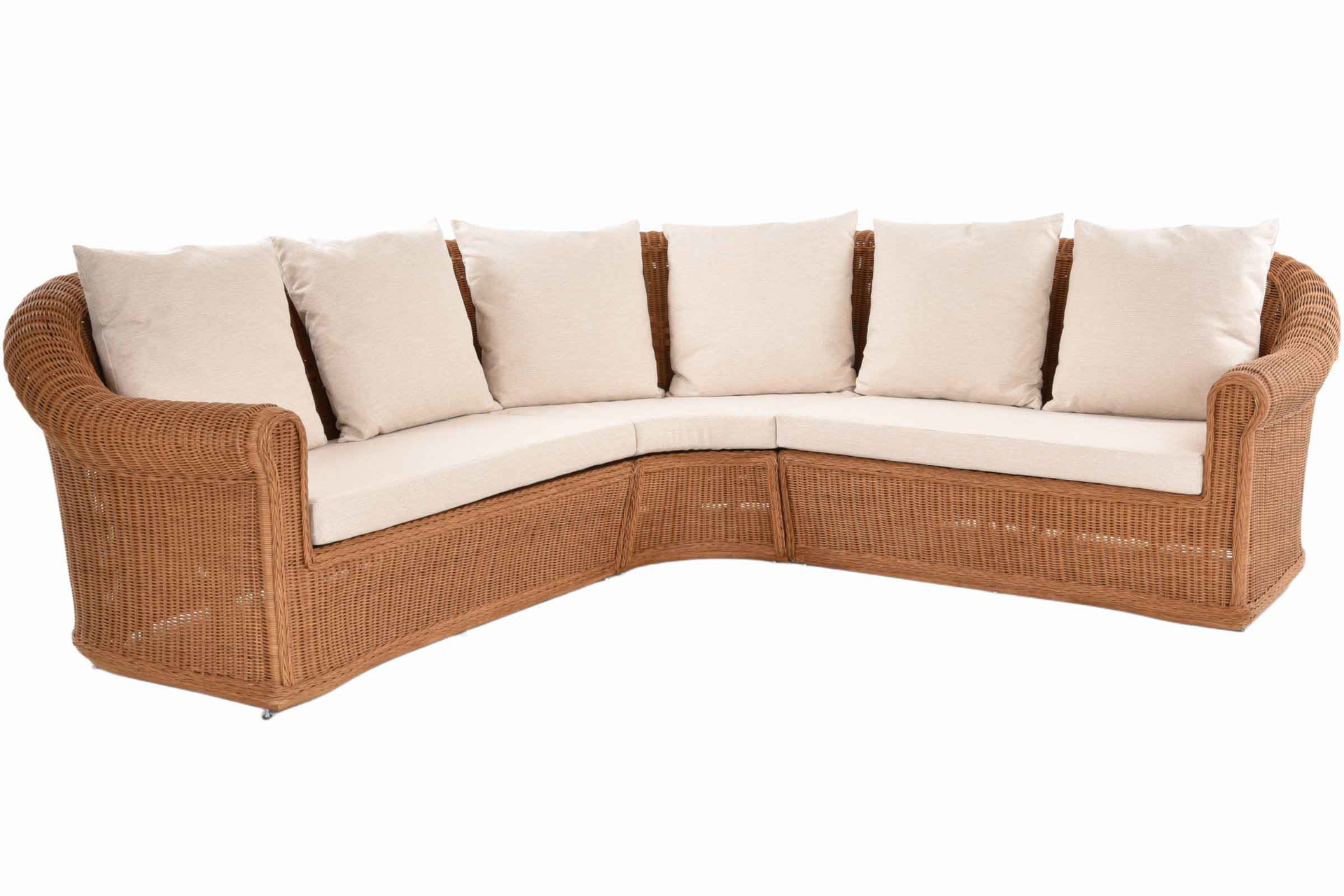 Elegantes Wohnzimmer Ecksofa St.Tropez 235x235cm aus Rattan | Cognac