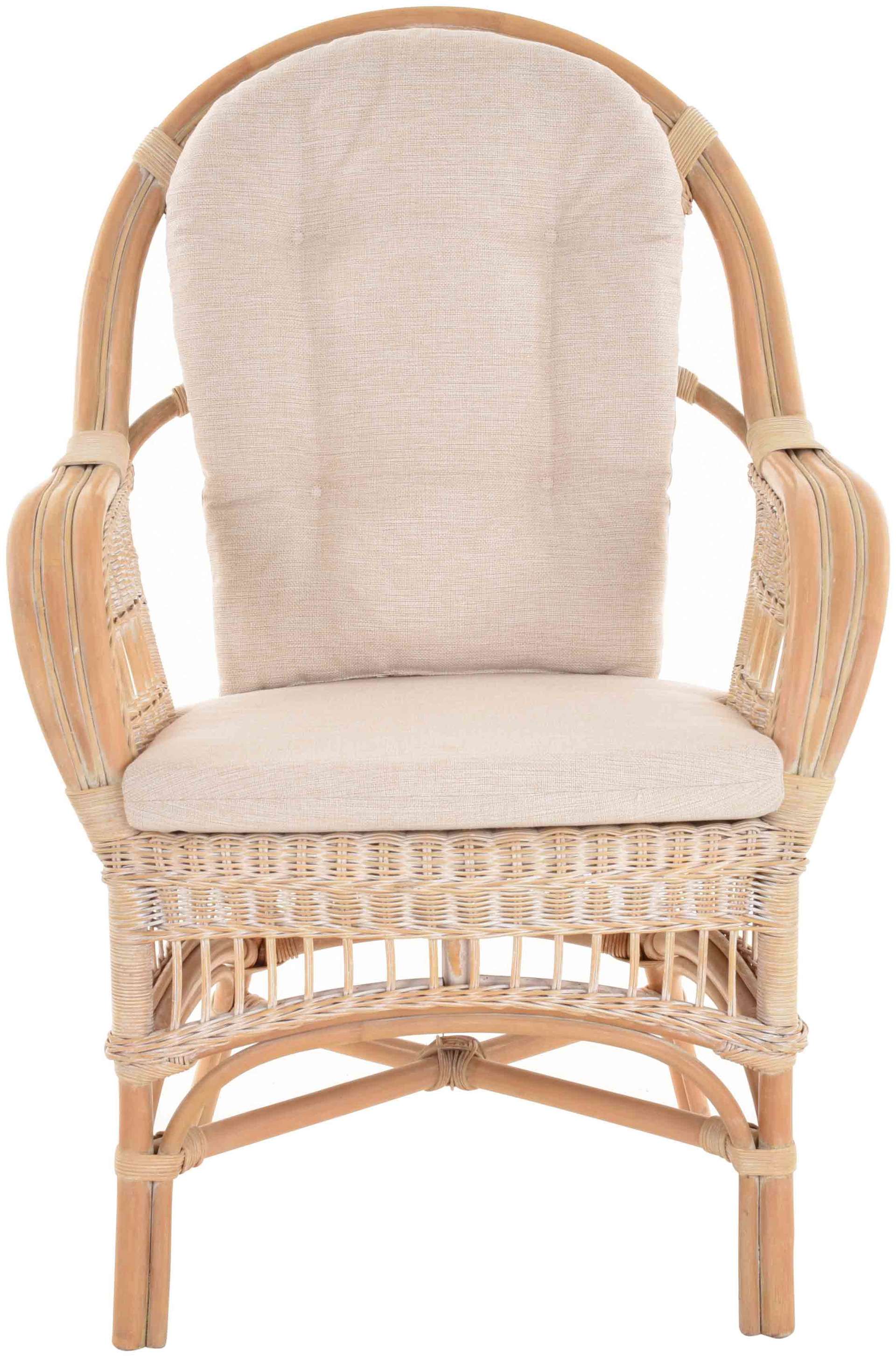 Moderner Korbsessel Finca aus Rattan mit hoher Lehne 2er Set | Vintage Weiß