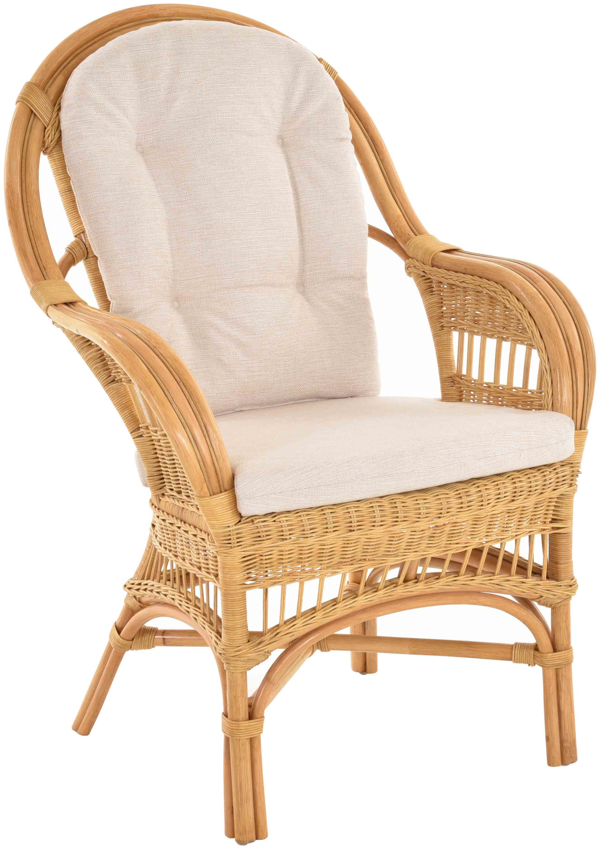 Moderner Korbsessel Finca aus Rattan mit hoher Lehne 2er Set | Honig