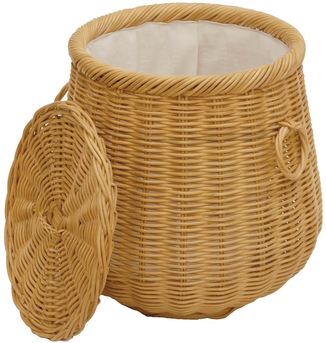 Runder Wäschekorb mit Deckel in Tonnenform Ø50cm aus Rattan mit Stoffinlett | Honig