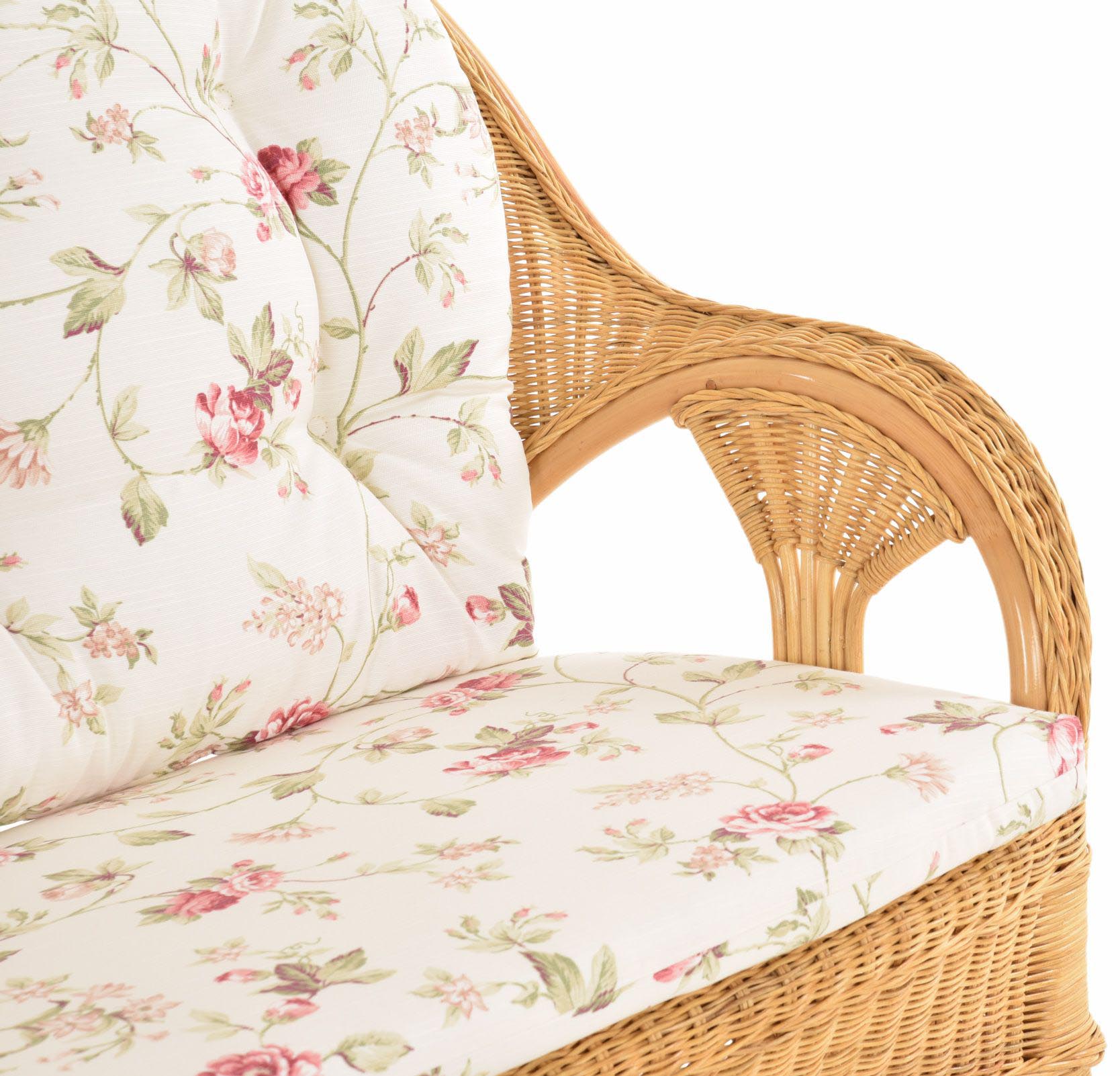 Komfort Esszimmer Sitzbank 3-Sitzer Palma aus Rattan mit Kissen | Honig