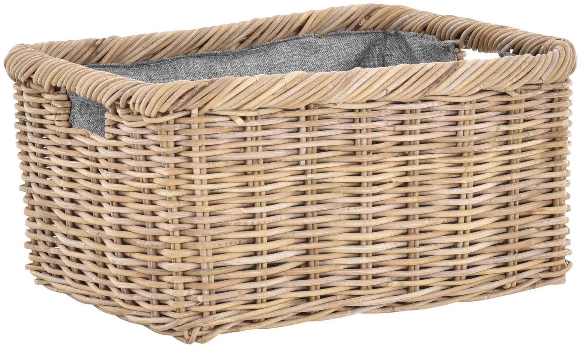 Geflochtener Tragekorb aus Rattan mit Stoff für Kaminholz & Aufbewahrung 60cm | Koobo Grau