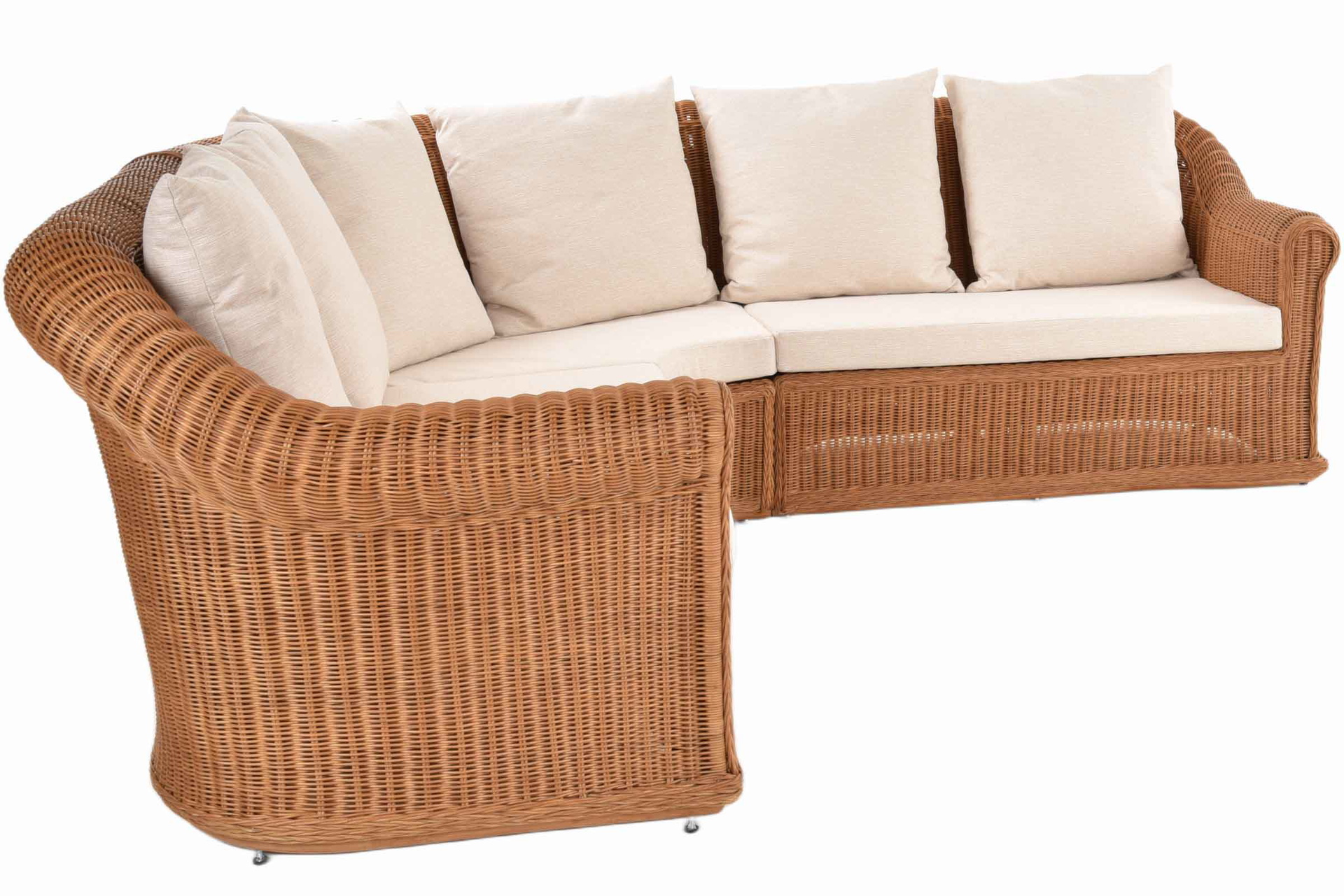 Elegantes Wohnzimmer Ecksofa St.Tropez 235x235cm aus Rattan | Cognac