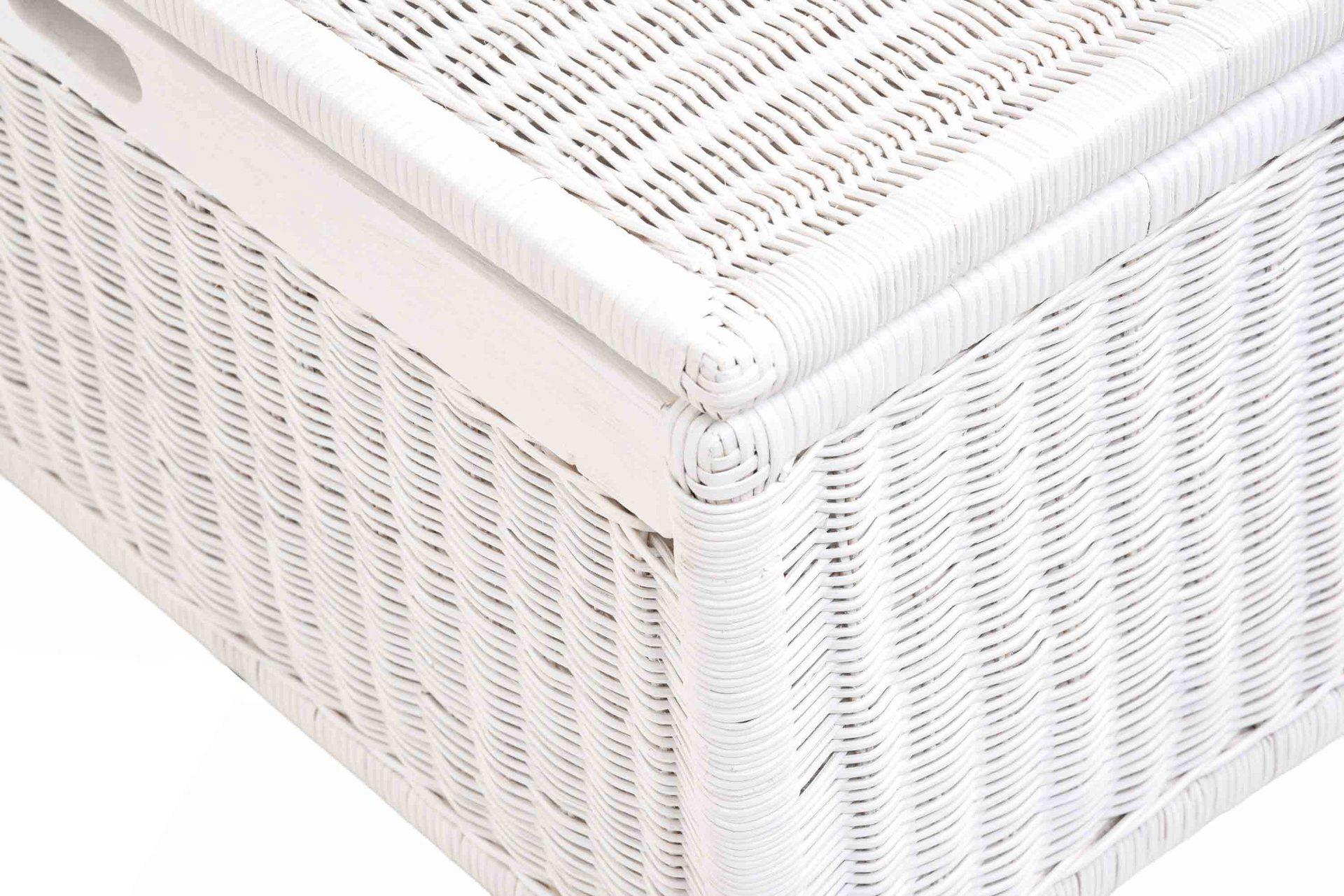 Rattan Aufbewahrungskorb mit Deckel groß | Schrankkorb Klappdeckel Weiss