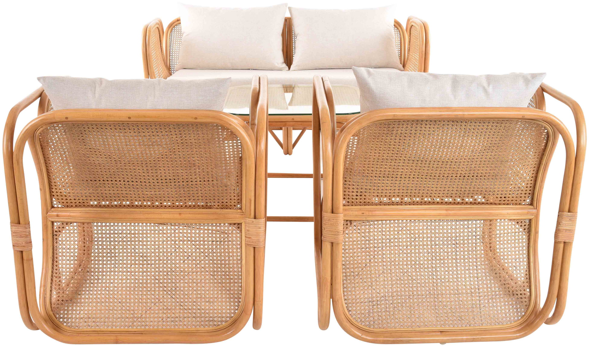 Rattan Wohnzimmerset Lounge Gruppe Natur mit Wiener Geflecht für 4 Personen | Honig