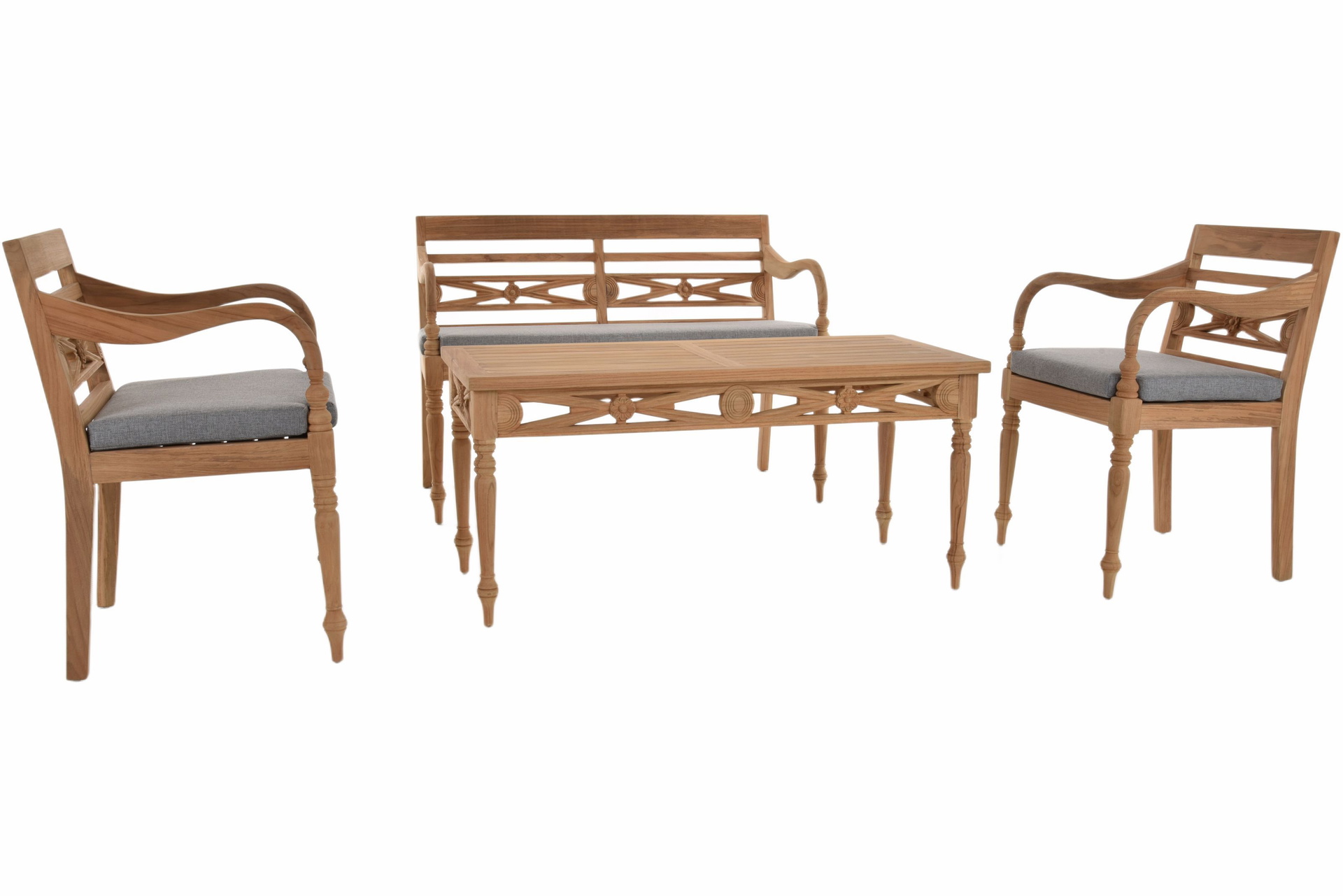 Teakholz Lounge-Set Batavia Gartengarnitur mit Sitzkissen