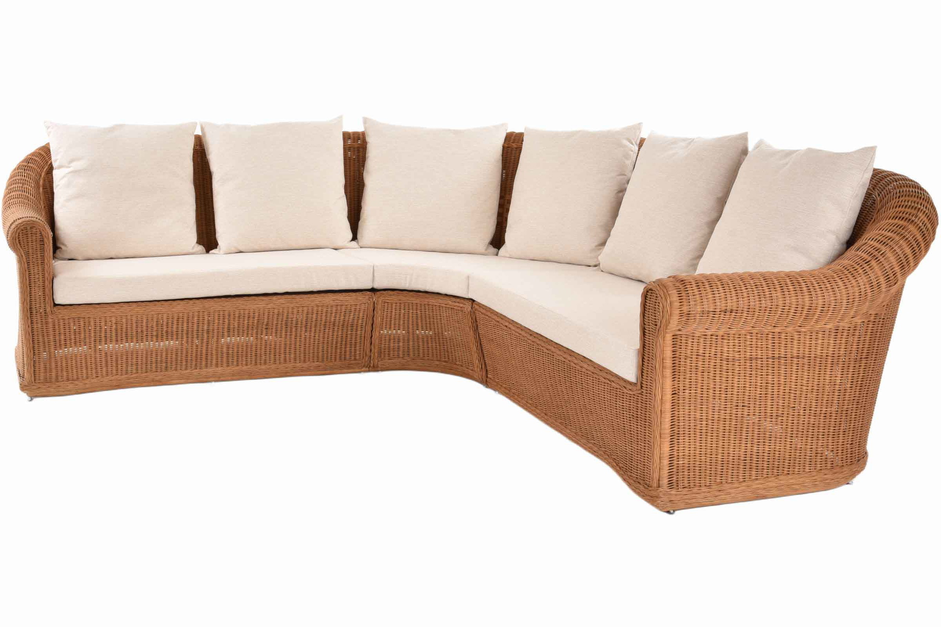Elegantes Wohnzimmer Ecksofa St.Tropez 235x235cm aus Rattan | Cognac