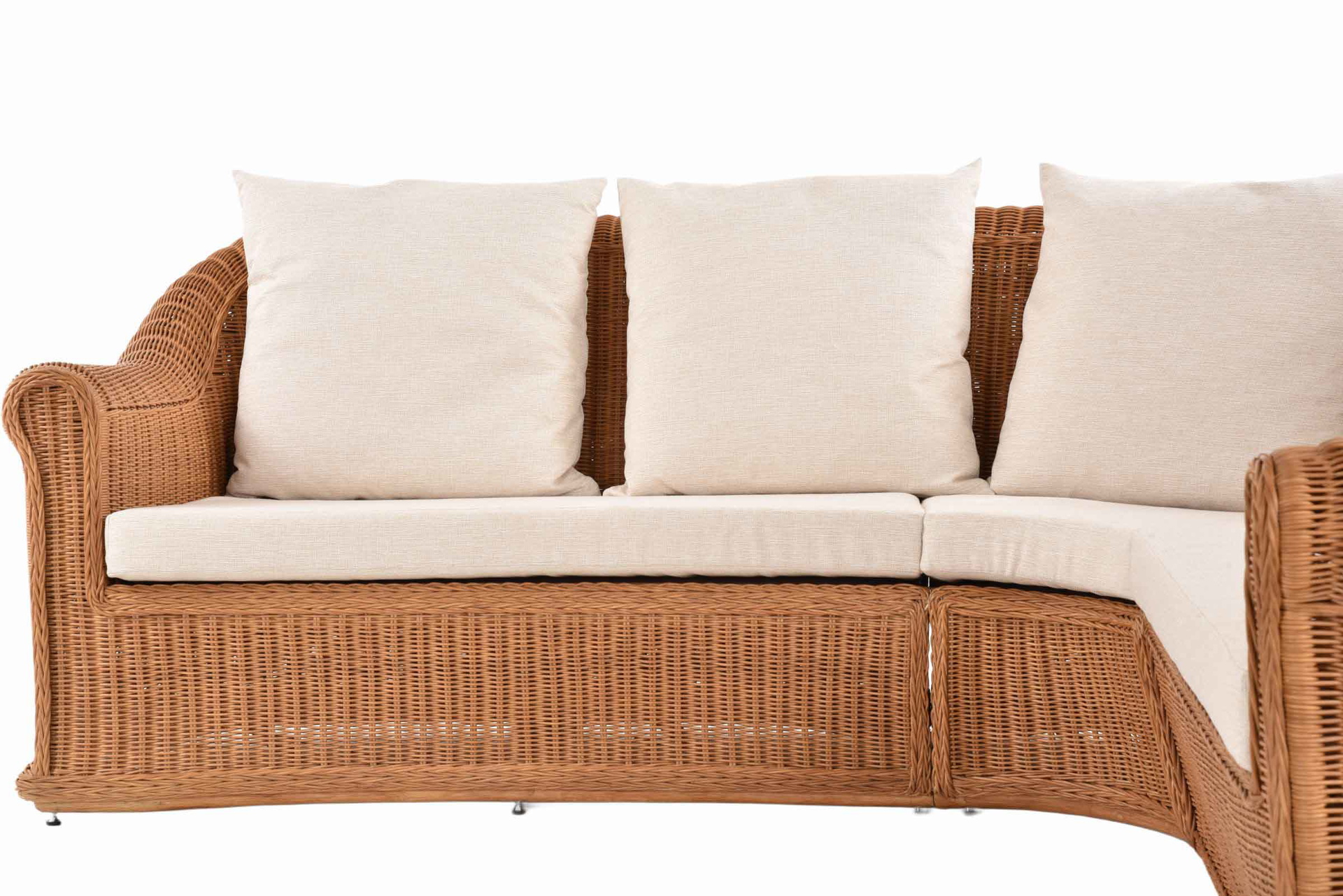 Elegantes Wohnzimmer Ecksofa St.Tropez 235x235cm aus Rattan | Cognac