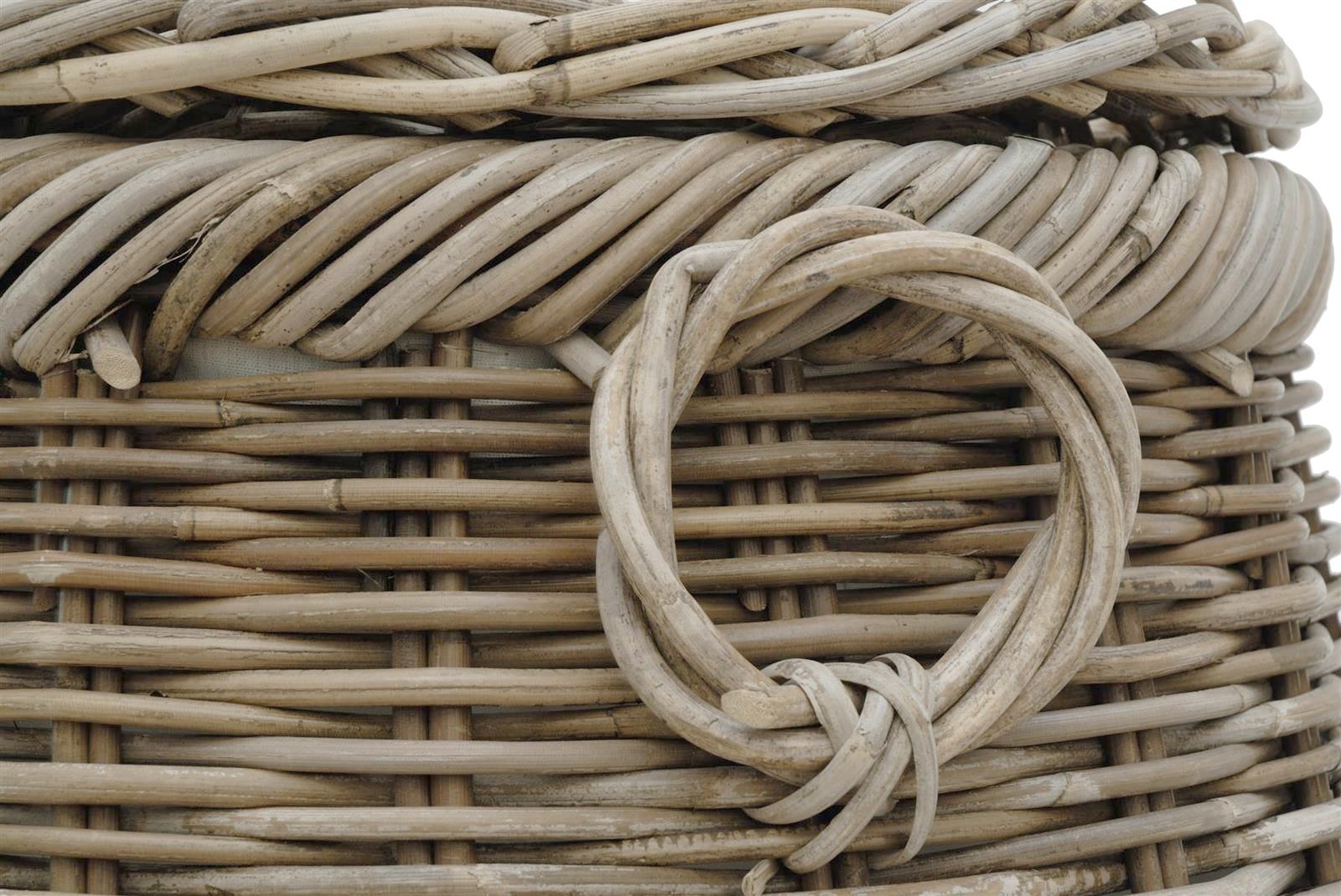 Runder Wäschekorb mit Deckel in Tonnenform Ø50cm aus Rattan mit Stoffinlett | Koobo Grau