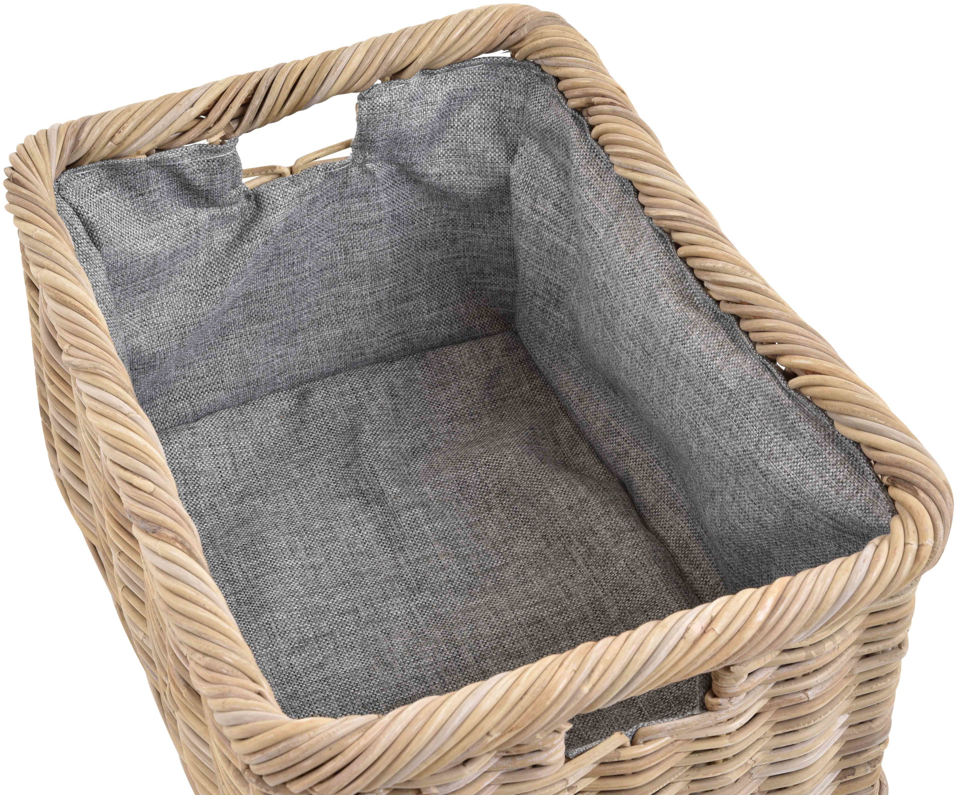 Geflochtener Tragekorb aus Rattan mit Stoff für Kaminholz & Aufbewahrung 60cm | Koobo Grau
