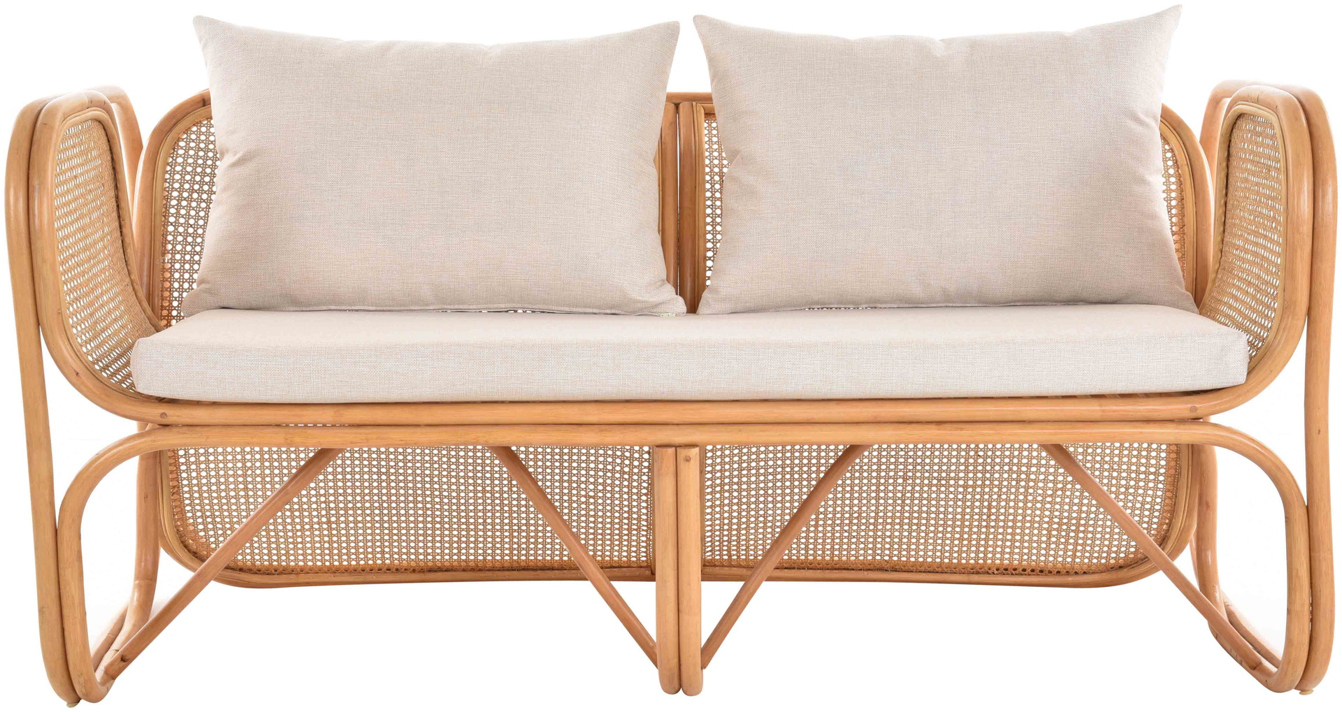 Rattan Wohnzimmerset Lounge Gruppe Natur mit Wiener Geflecht für 4 Personen | Honig