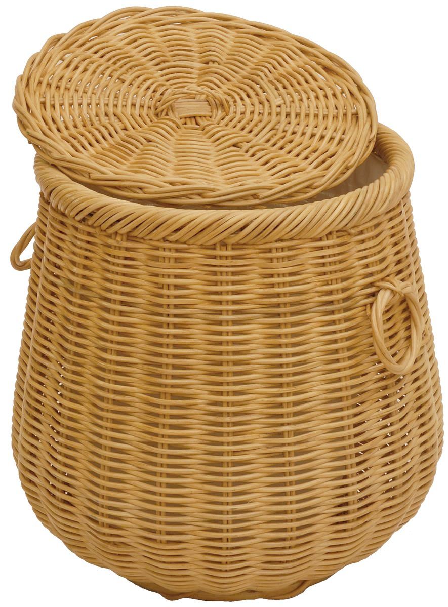 Runder Wäschekorb mit Deckel in Tonnenform Ø50cm aus Rattan mit Stoffinlett | Honig
