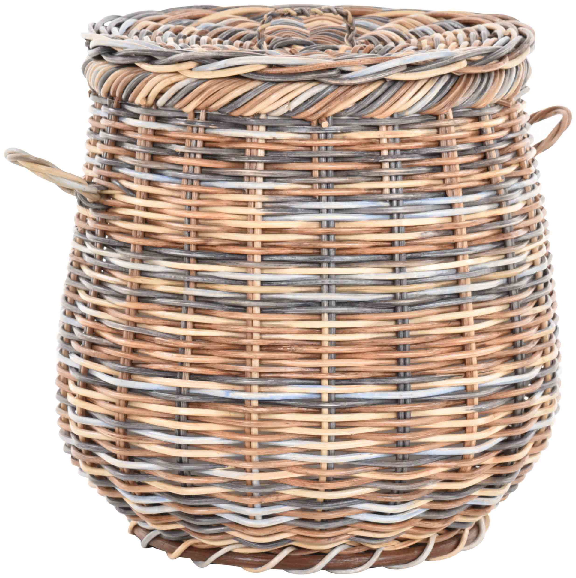 Runder Wäschekorb mit Deckel in Tonnenform Ø50cm aus Rattan mit Stoffinlett | Multicolor