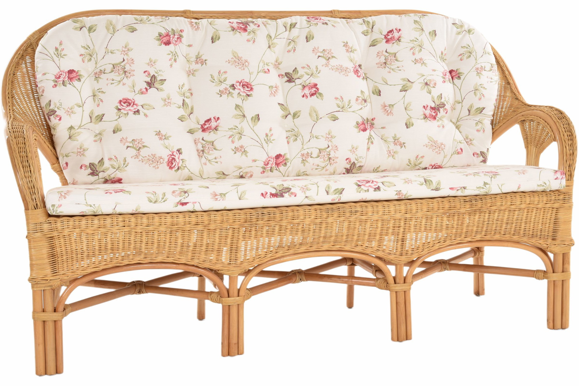 Komfort Esszimmer Sitzbank 3-Sitzer Palma aus Rattan mit Kissen | Honig