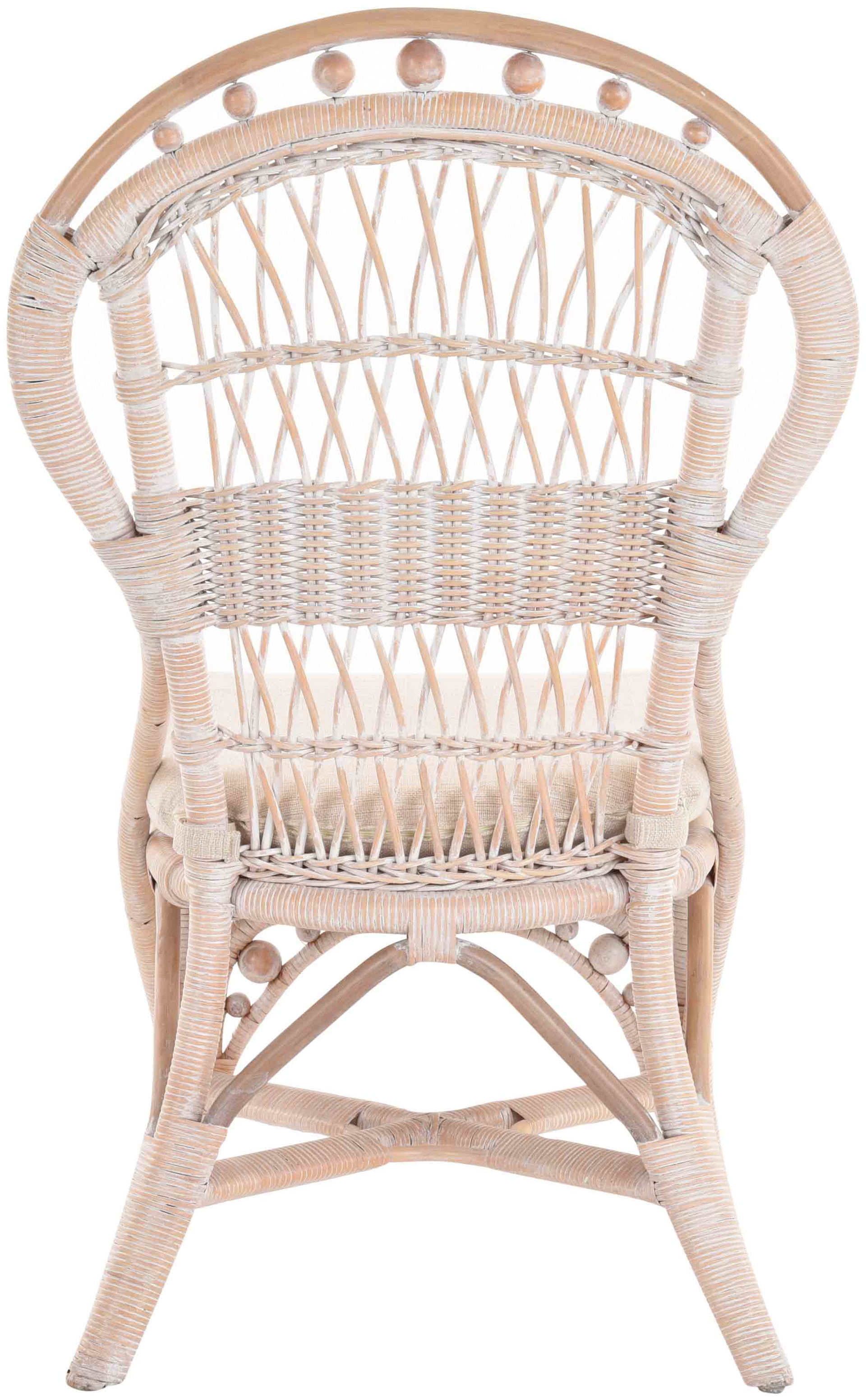 Kunstvoller Korb Esszimmerstuhl aus Rattan im Landhausstil mit Sitzkissen | Vintage Weiß