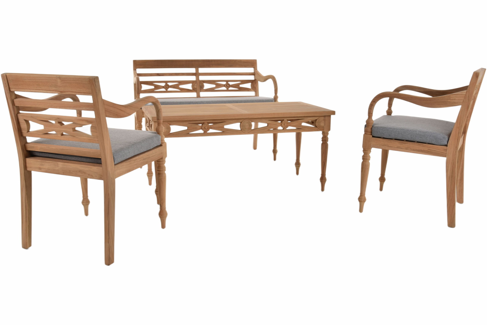 Teakholz Lounge-Set Batavia Gartengarnitur mit Sitzkissen