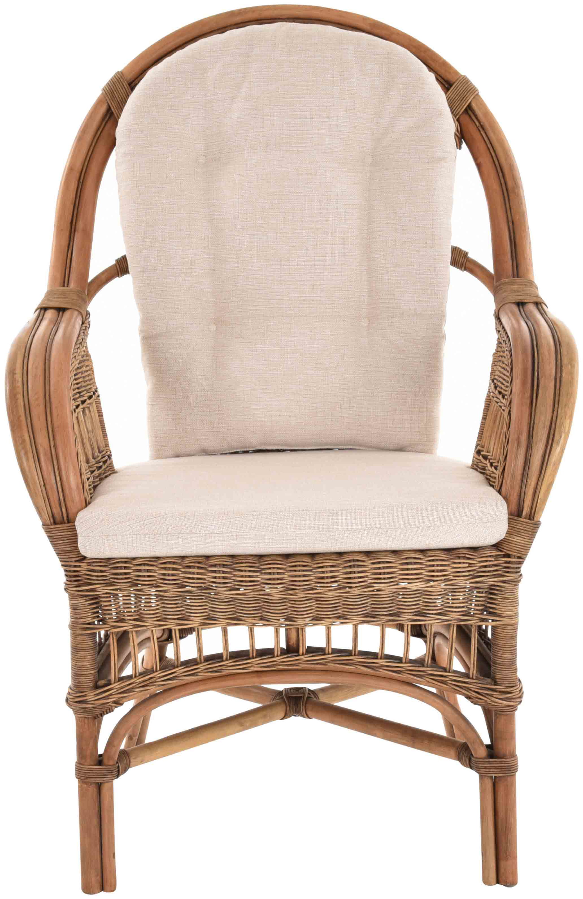 Moderner Korbsessel Finca aus Rattan mit hoher Lehne 2er Set | Vintage Braun