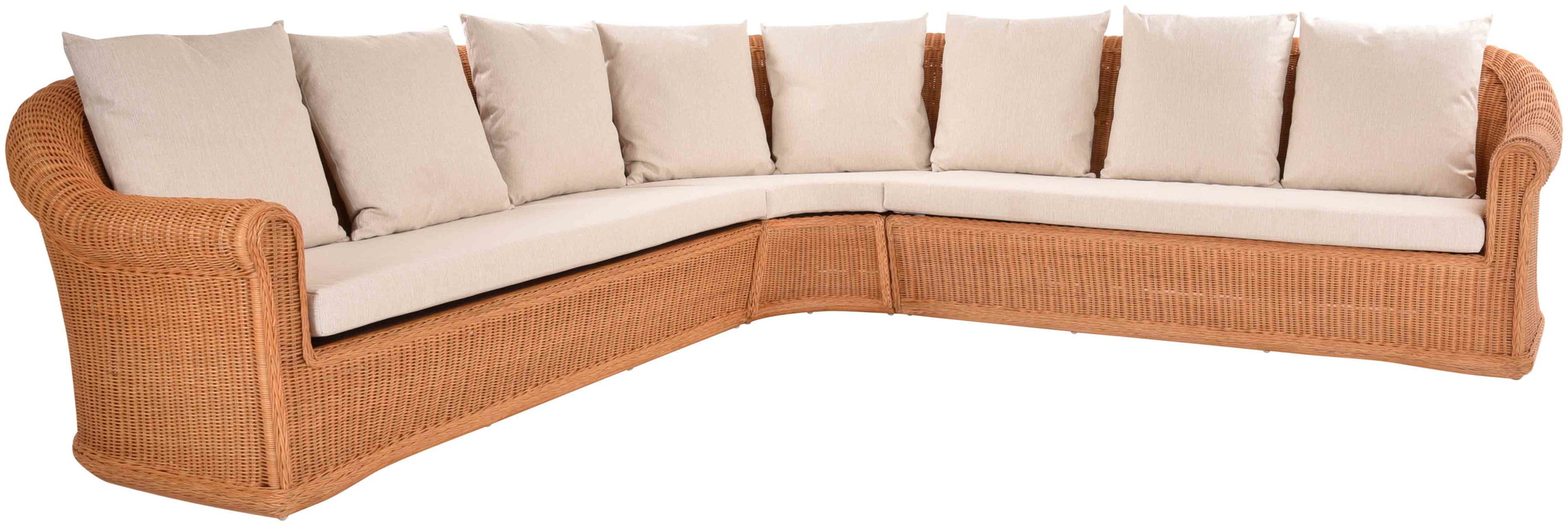 Elegantes Wohnzimmer Ecksofa St.Tropez 290 x 290cm aus Rattan | Terracotta