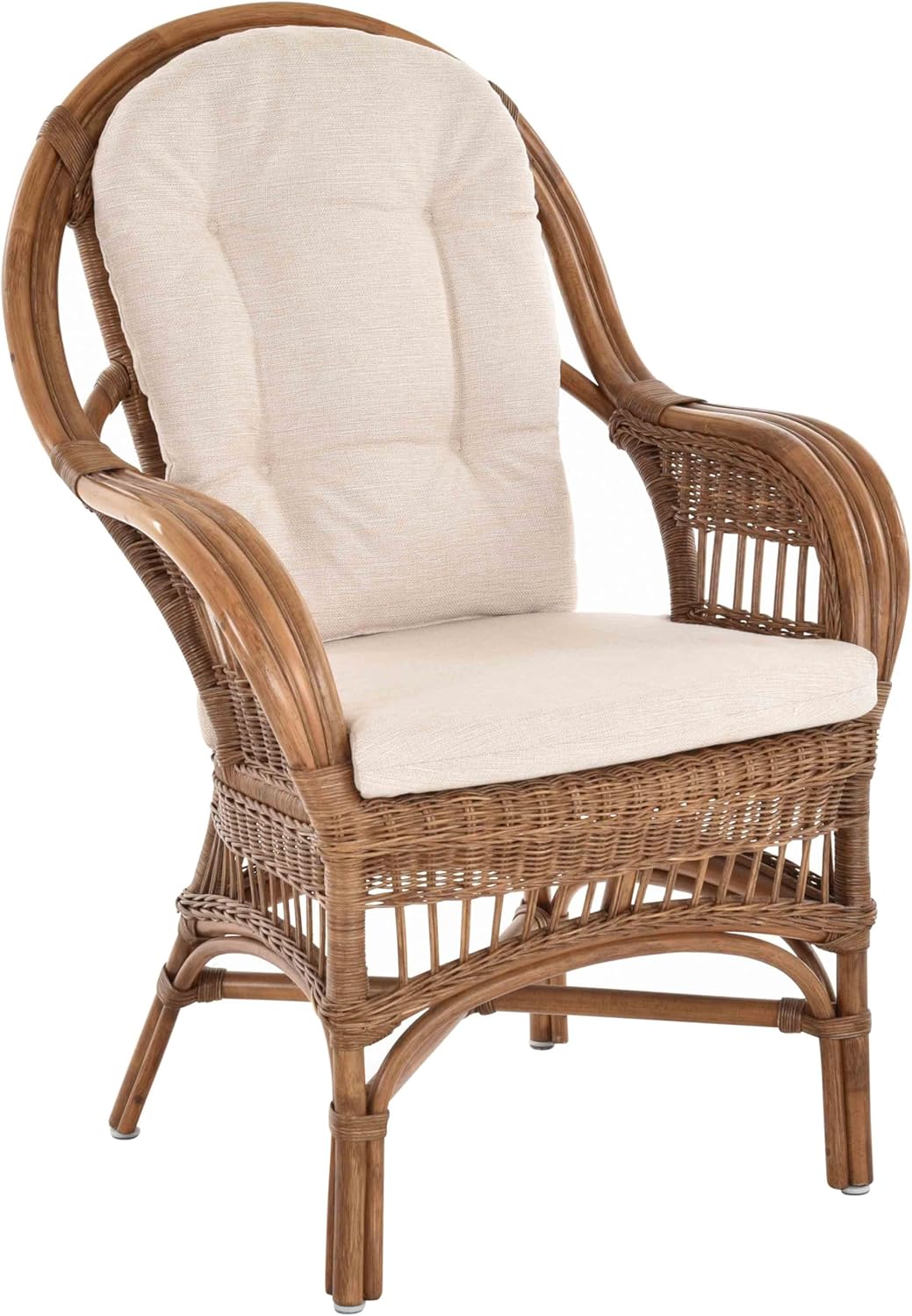 Moderner Korbsessel Finca aus Rattan mit hoher Lehne 2er Set | Hellbraun